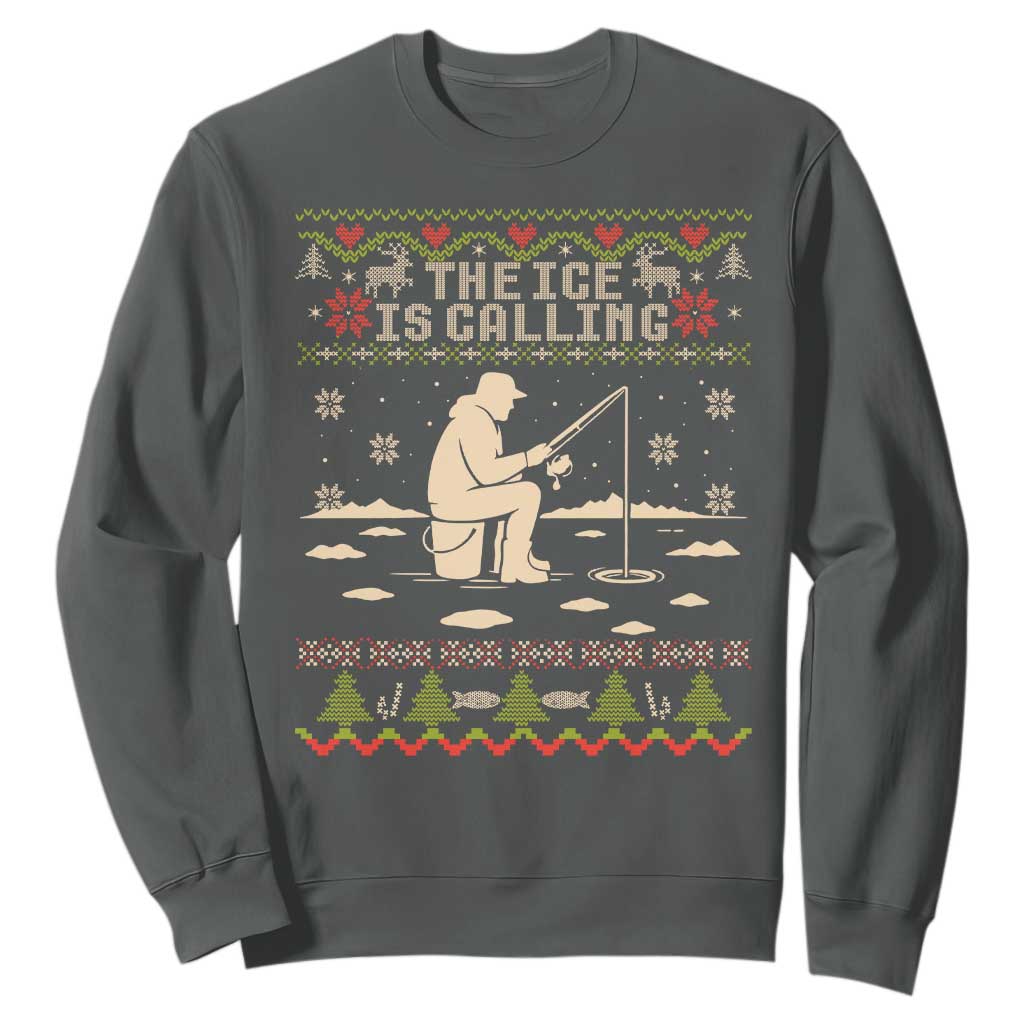 Funny Christmas Ice Fishing Sweatshirt Merry Fishmas Fish Fishing Ugly Xmas TS10 Dark Heather Print Your Wear