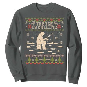 Funny Christmas Ice Fishing Sweatshirt Merry Fishmas Fish Fishing Ugly Xmas TS10 Dark Heather Print Your Wear