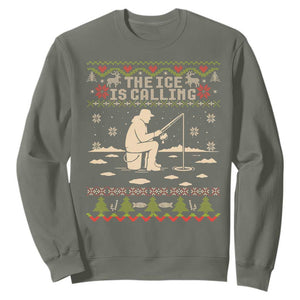 Funny Christmas Ice Fishing Sweatshirt Merry Fishmas Fish Fishing Ugly Xmas TS10 Military Green Print Your Wear