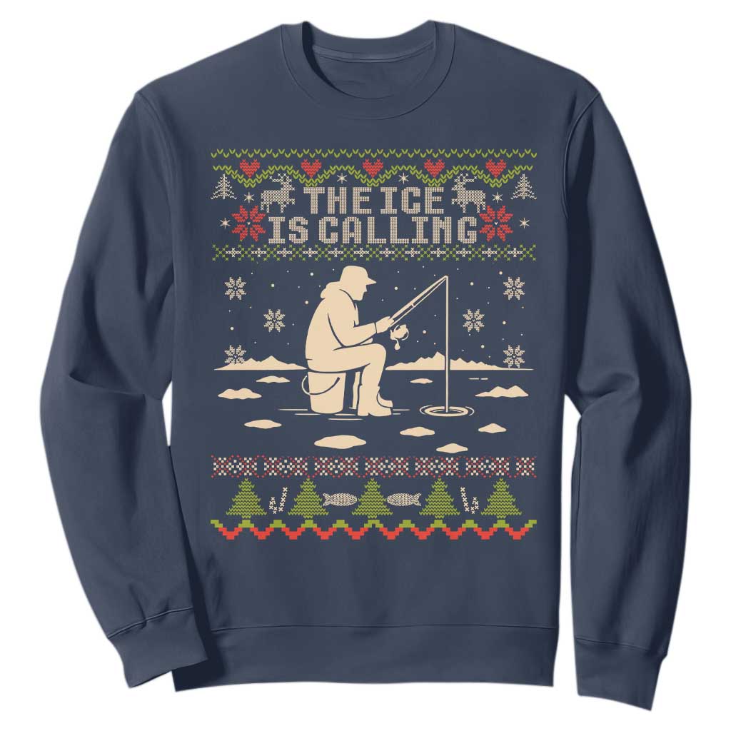 Funny Christmas Ice Fishing Sweatshirt Merry Fishmas Fish Fishing Ugly Xmas TS10 Navy Print Your Wear