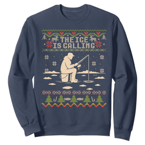 Funny Christmas Ice Fishing Sweatshirt Merry Fishmas Fish Fishing Ugly Xmas TS10 Navy Print Your Wear