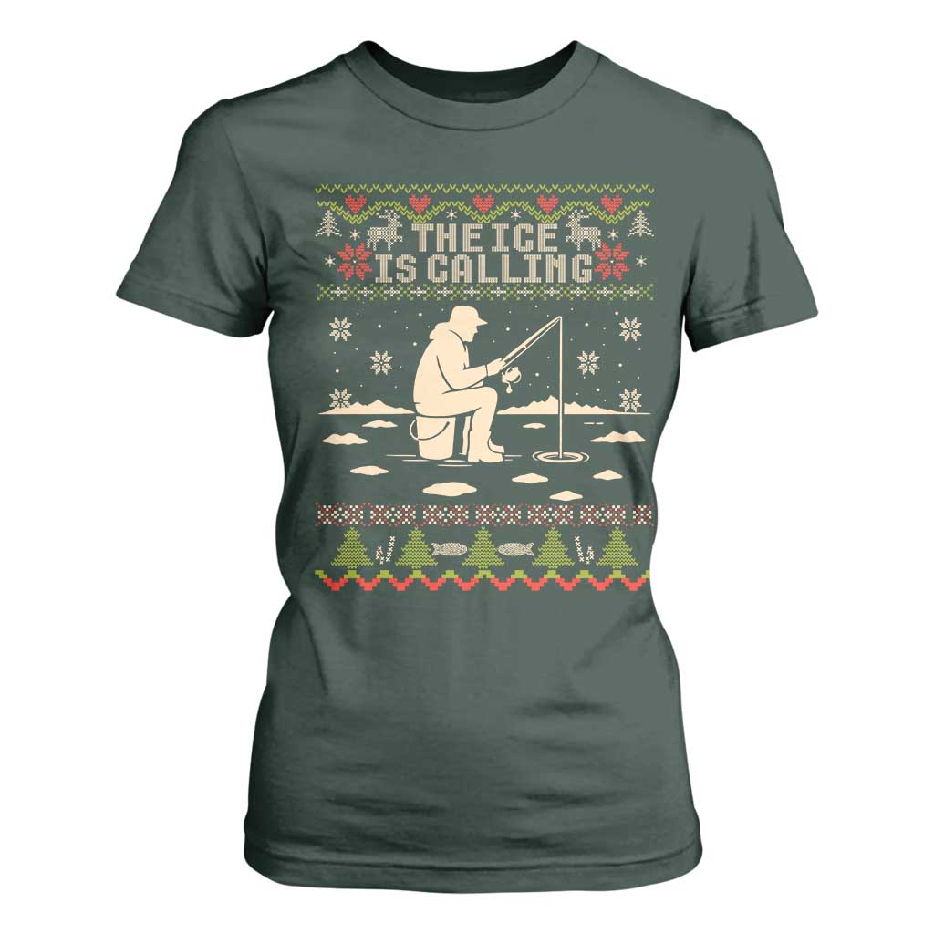 Funny Christmas Ice Fishing T Shirt For Women Merry Fishmas Fish Fishing Ugly Xmas TS10 Dark Forest Green Print Your Wear