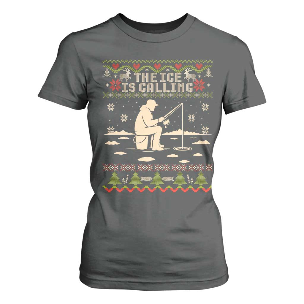 Funny Christmas Ice Fishing T Shirt For Women Merry Fishmas Fish Fishing Ugly Xmas TS10 Dark Heather Print Your Wear