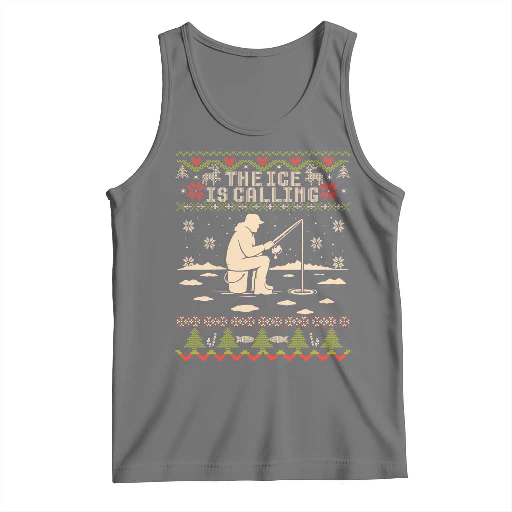 Funny Christmas Ice Fishing Tank Top Merry Fishmas Fish Fishing Ugly Xmas TS10 Black Heather Print Your Wear