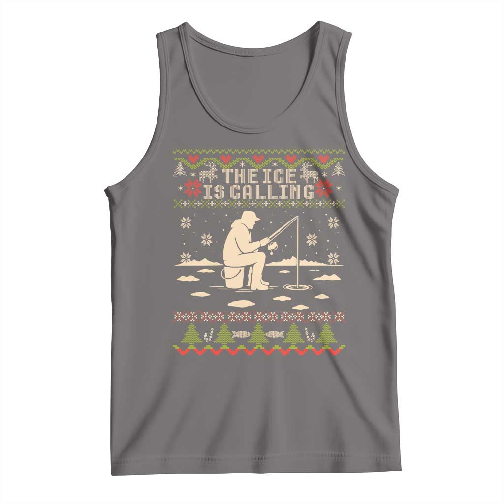 Funny Christmas Ice Fishing Tank Top Merry Fishmas Fish Fishing Ugly Xmas TS10 Deep Heather Print Your Wear