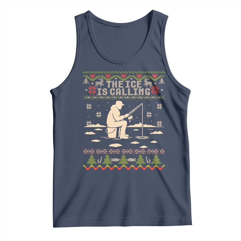 Funny Christmas Ice Fishing Tank Top Merry Fishmas Fish Fishing Ugly Xmas TS10 Navy Print Your Wear