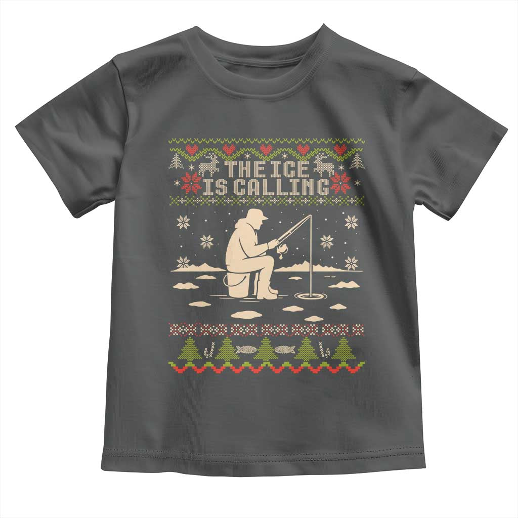 Funny Christmas Ice Fishing Toddler T Shirt Merry Fishmas Fish Fishing Ugly Xmas TS10 Dark Heather Print Your Wear