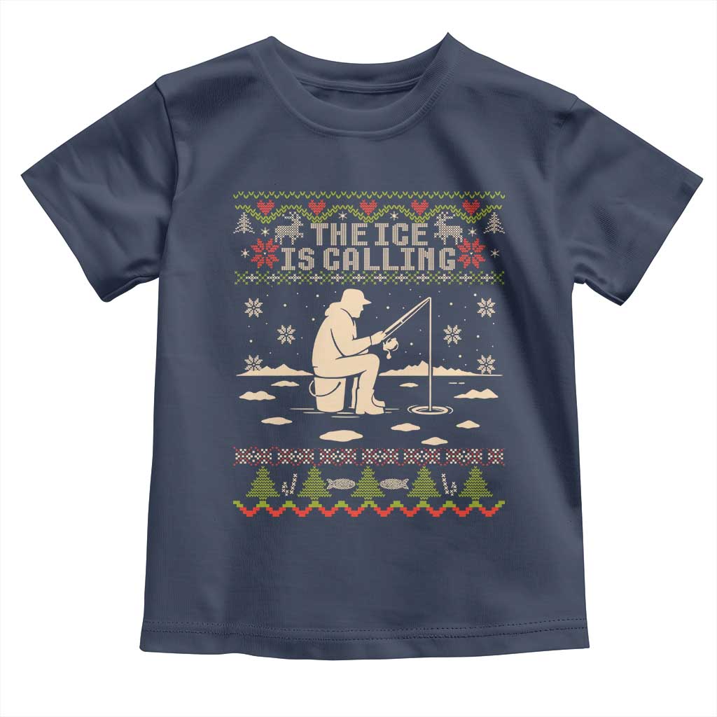 Funny Christmas Ice Fishing Toddler T Shirt Merry Fishmas Fish Fishing Ugly Xmas TS10 Navy Print Your Wear