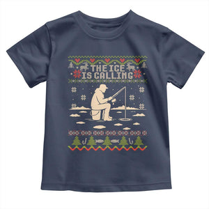 Funny Christmas Ice Fishing Toddler T Shirt Merry Fishmas Fish Fishing Ugly Xmas TS10 Navy Print Your Wear