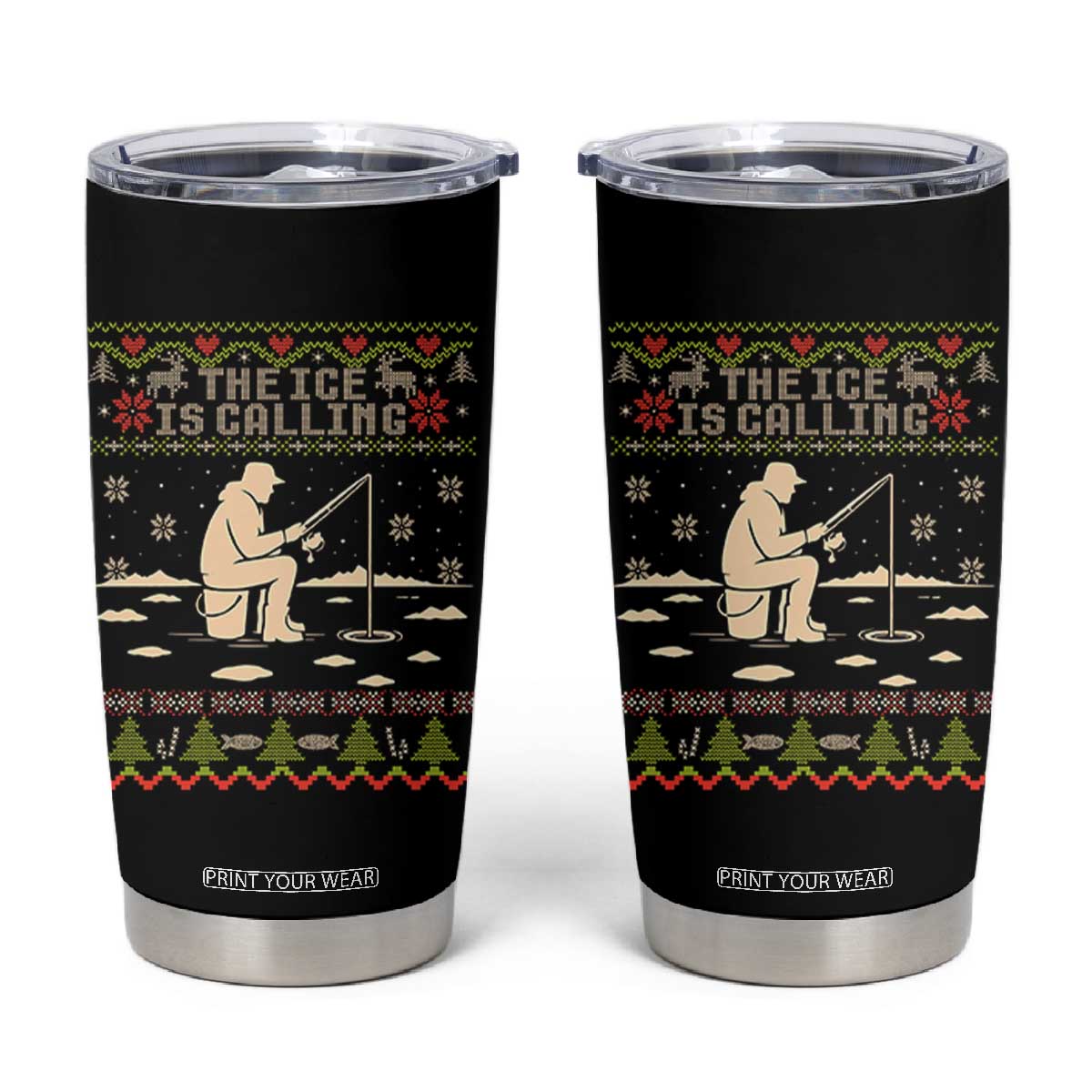 Funny Christmas Ice Fishing Tumbler Cup Merry Fishmas Fish Fishing Ugly Xmas TS10 Black Print Your Wear
