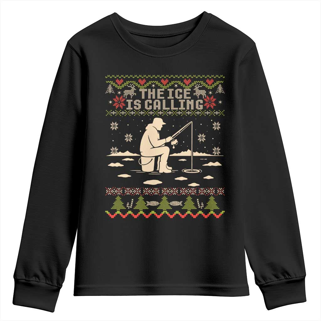Funny Christmas Ice Fishing Youth Sweatshirt Merry Fishmas Fish Fishing Ugly Xmas TS10 Black Print Your Wear