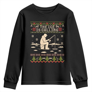 Funny Christmas Ice Fishing Youth Sweatshirt Merry Fishmas Fish Fishing Ugly Xmas TS10 Black Print Your Wear