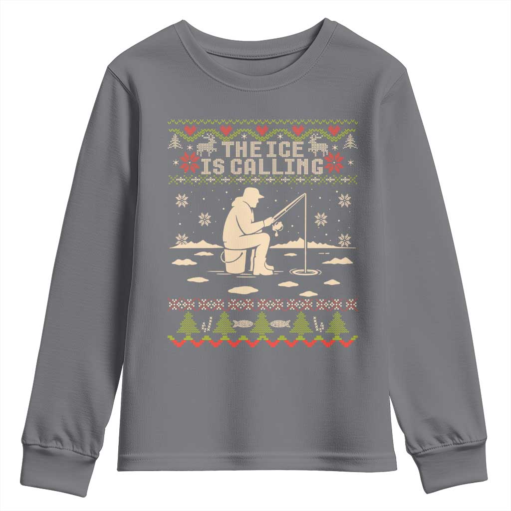 Funny Christmas Ice Fishing Youth Sweatshirt Merry Fishmas Fish Fishing Ugly Xmas TS10 Charcoal Print Your Wear