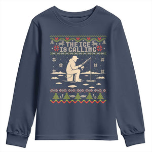 Funny Christmas Ice Fishing Youth Sweatshirt Merry Fishmas Fish Fishing Ugly Xmas TS10 Navy Print Your Wear