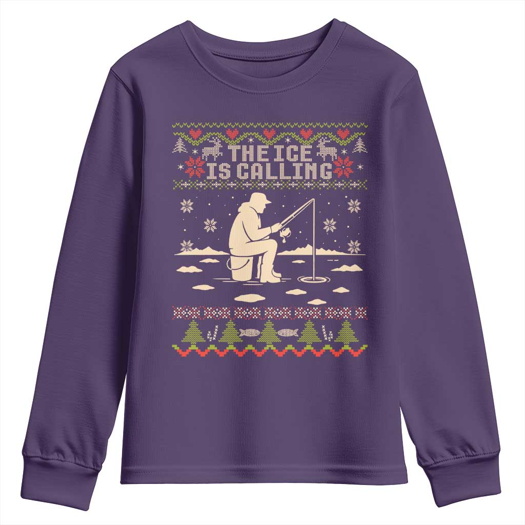 Funny Christmas Ice Fishing Youth Sweatshirt Merry Fishmas Fish Fishing Ugly Xmas TS10 Purple Print Your Wear