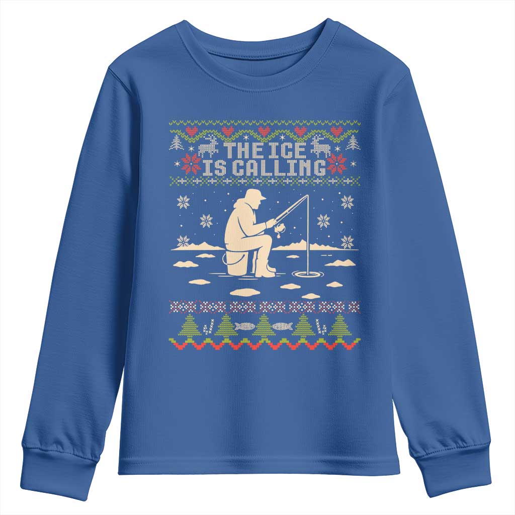 Funny Christmas Ice Fishing Youth Sweatshirt Merry Fishmas Fish Fishing Ugly Xmas TS10 Royal Blue Print Your Wear