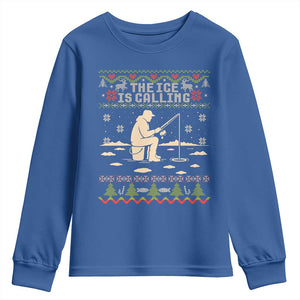 Funny Christmas Ice Fishing Youth Sweatshirt Merry Fishmas Fish Fishing Ugly Xmas TS10 Royal Blue Print Your Wear