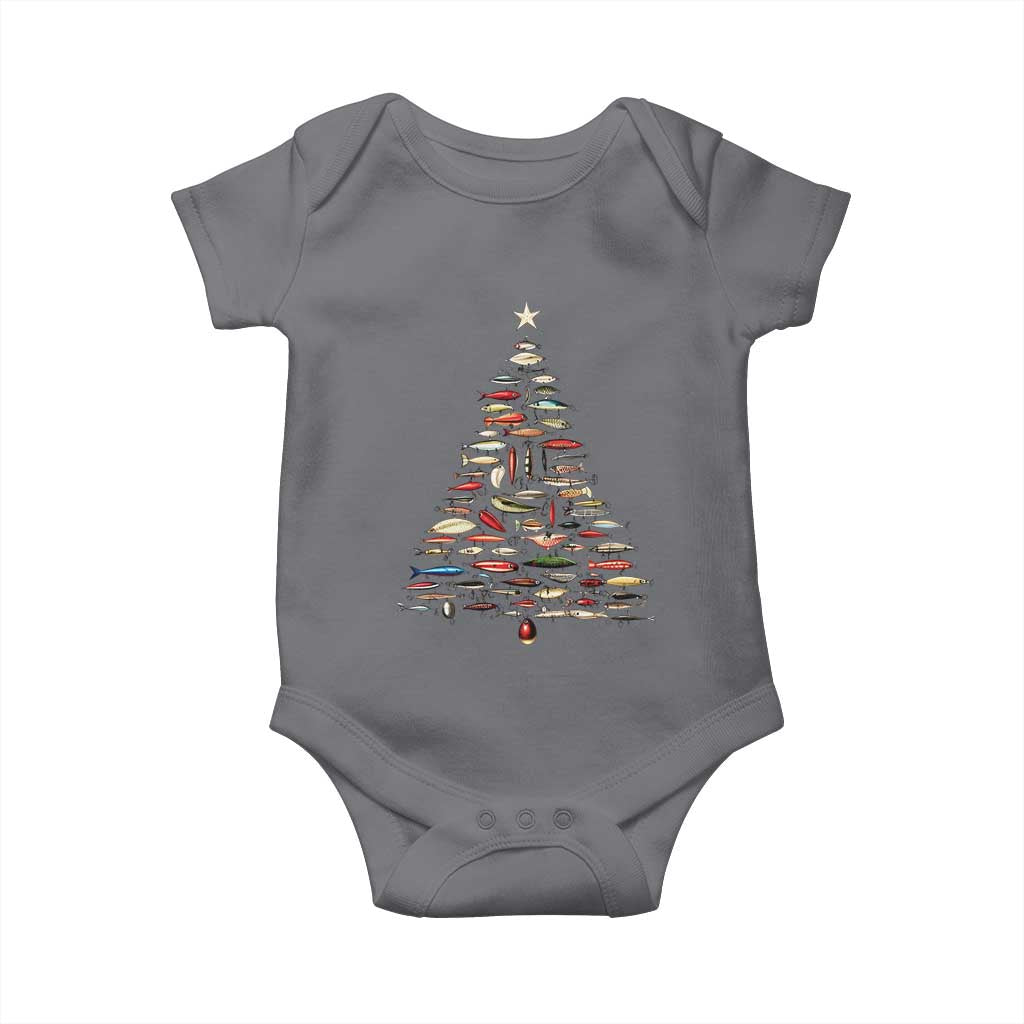 Fishing Lure Christmas Tree Baby Onesie Retro Fisherman Xmas Fish Fly TS10 Charcoal Print Your Wear