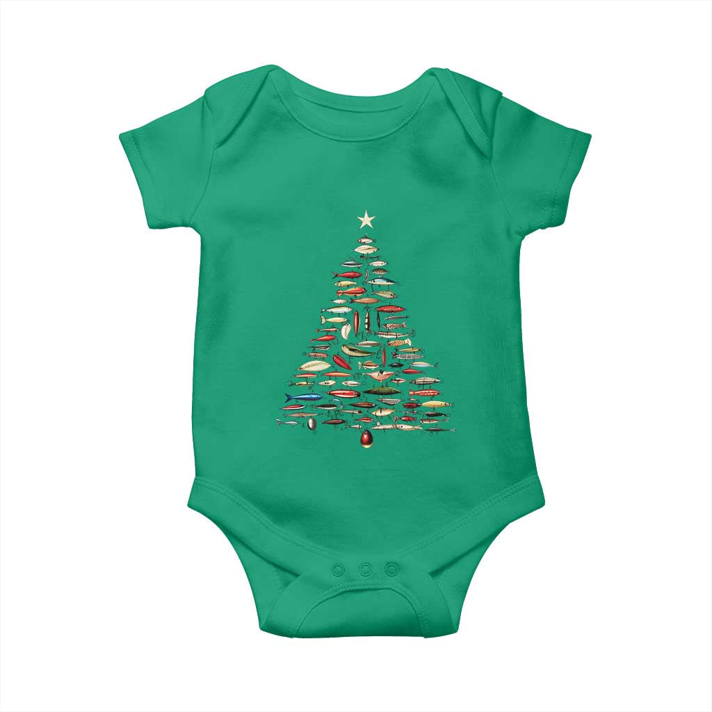 Fishing Lure Christmas Tree Baby Onesie Retro Fisherman Xmas Fish Fly TS10 Irish Green Print Your Wear