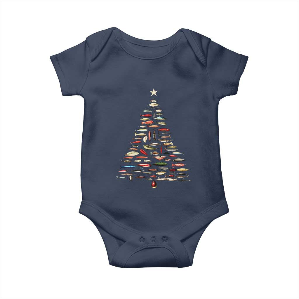 Fishing Lure Christmas Tree Baby Onesie Retro Fisherman Xmas Fish Fly TS10 Navy Print Your Wear