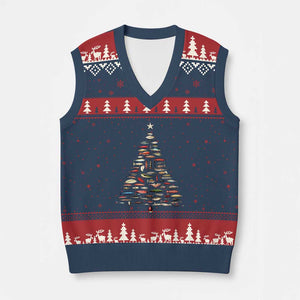 Fishing Lure Xmas Tree V-Neck Knit Sweater Vest Retro Fisherman Xmas Fish Fly TS10 Navy Red Print Your Wear