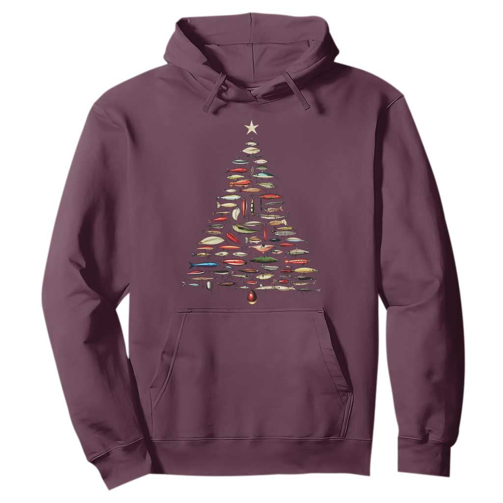 Fishing Lure Christmas Tree Hoodie Retro Fisherman Xmas Fish Fly TS10 Maroon Print Your Wear