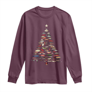 Fishing Lure Christmas Tree Long Sleeve Shirt Retro Fisherman Xmas Fish Fly TS10 Maroon Print Your Wear