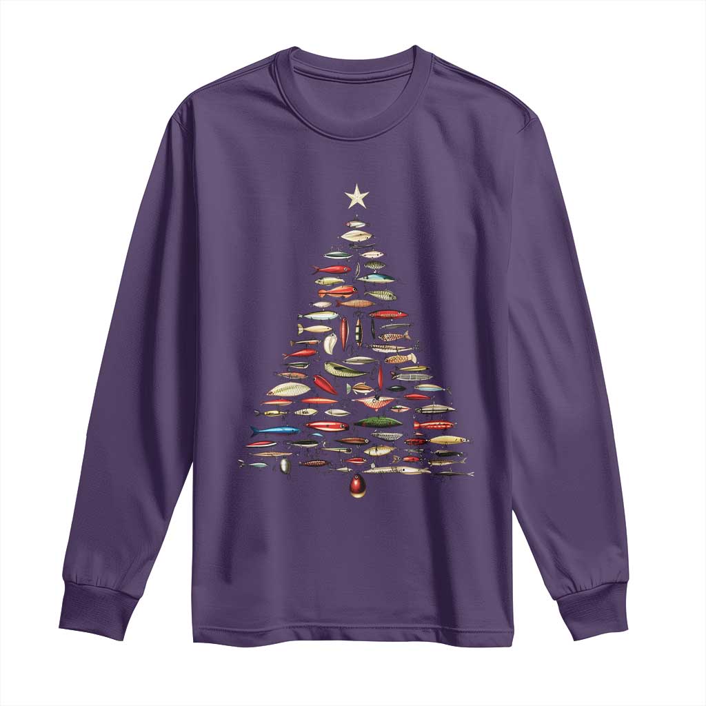 Fishing Lure Christmas Tree Long Sleeve Shirt Retro Fisherman Xmas Fish Fly TS10 Purple Print Your Wear