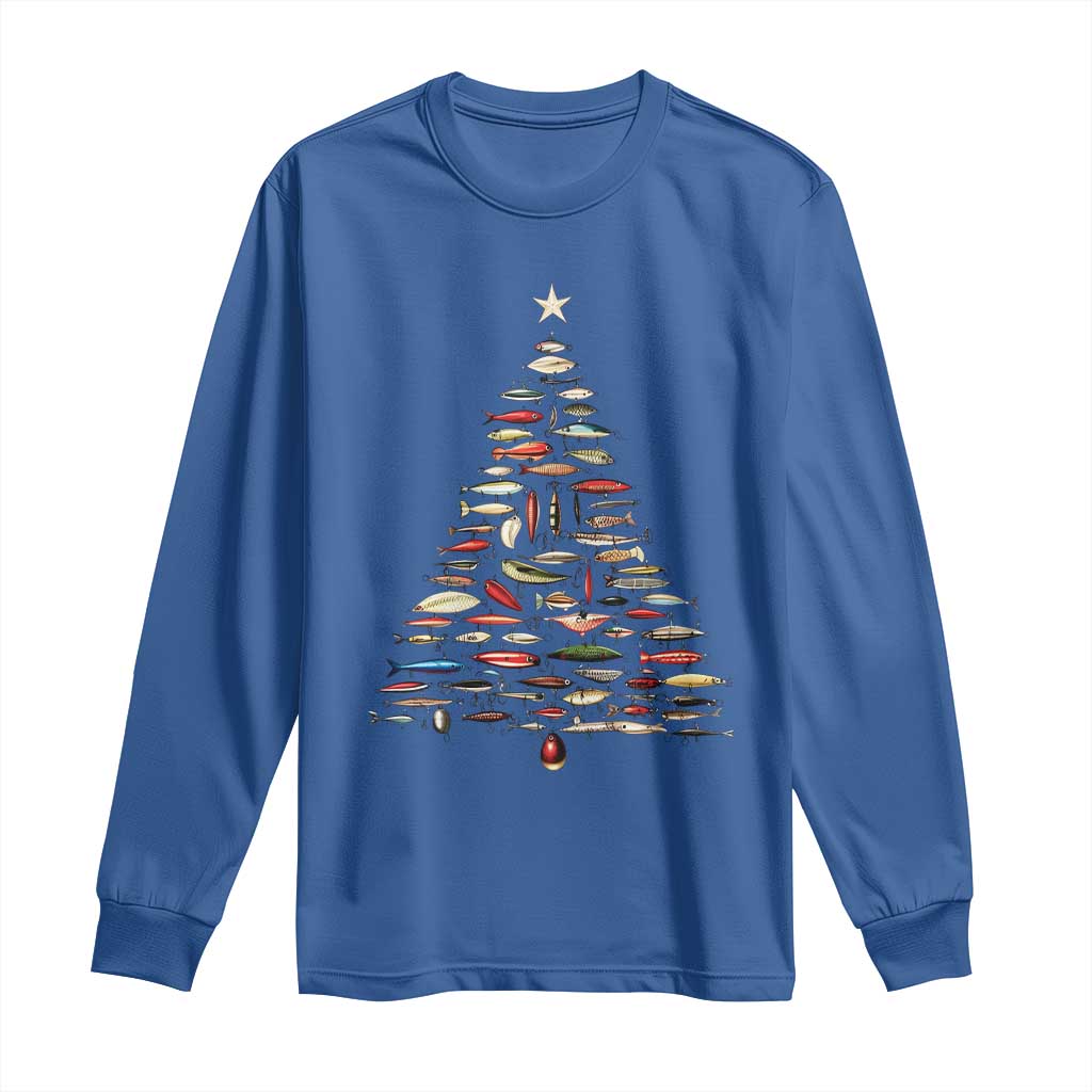 Fishing Lure Christmas Tree Long Sleeve Shirt Retro Fisherman Xmas Fish Fly TS10 Royal Blue Print Your Wear