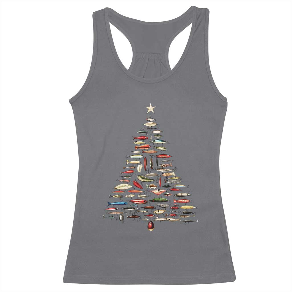 Fishing Lure Christmas Tree Racerback Tank Top Retro Fisherman Xmas Fish Fly TS10 Charcoal Print Your Wear