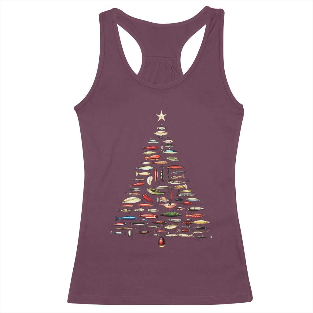 Fishing Lure Christmas Tree Racerback Tank Top Retro Fisherman Xmas Fish Fly TS10 Maroon Print Your Wear