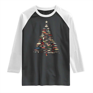 Fishing Lure Christmas Tree Raglan Shirt Retro Fisherman Xmas Fish Fly TS10 Black White Print Your Wear