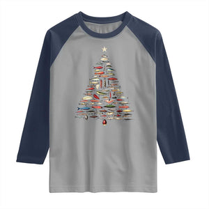 Fishing Lure Christmas Tree Raglan Shirt Retro Fisherman Xmas Fish Fly TS10 Sport Gray Navy Print Your Wear