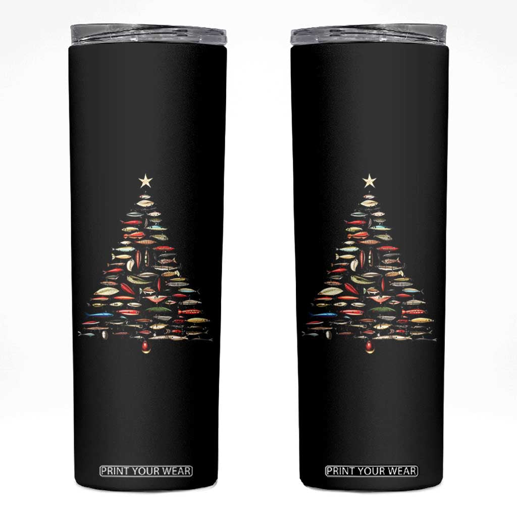Fishing Lure Christmas Tree Skinny Tumbler Retro Fisherman Xmas Fish Fly TS10 Black Print Your Wear