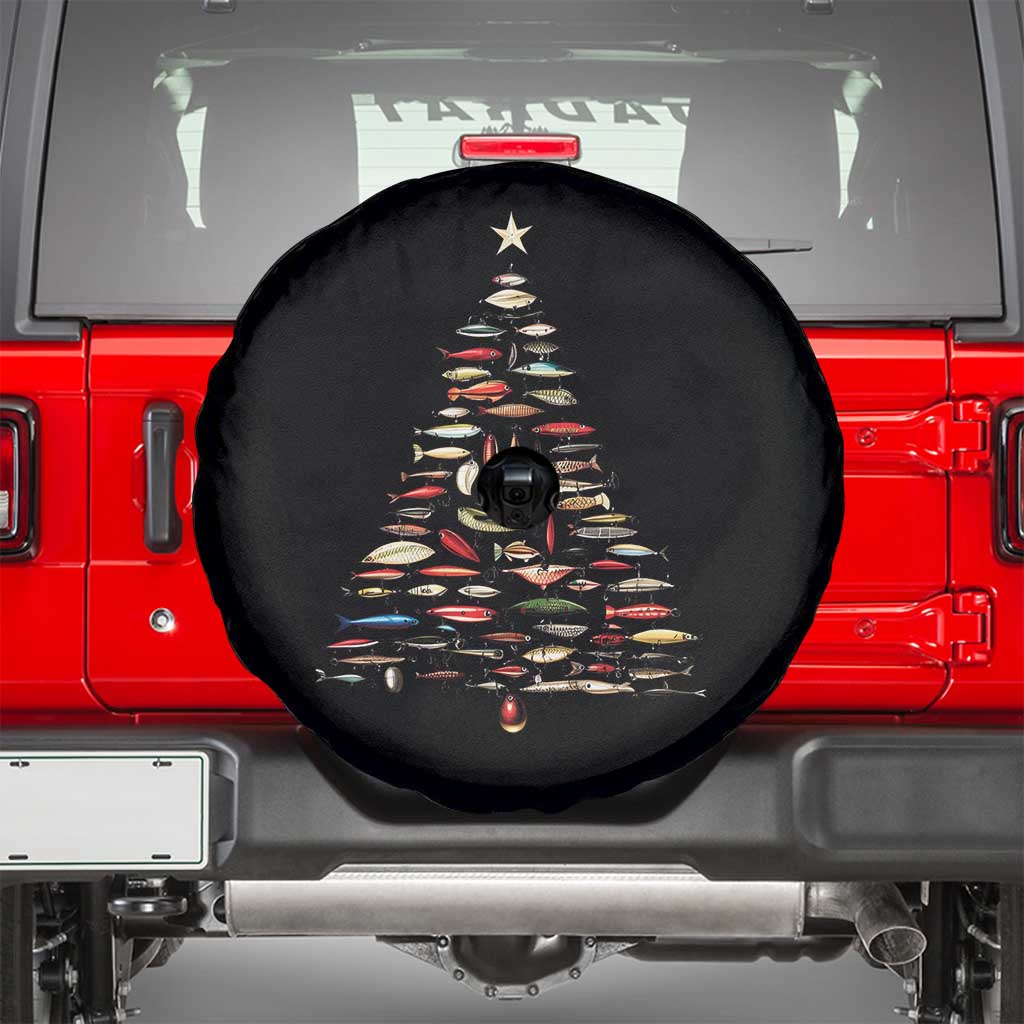 Fishing Lure Christmas Tree Spare Tire Cover Retro Fisherman Xmas Fish Fly TS10 Black Print Your Wear
