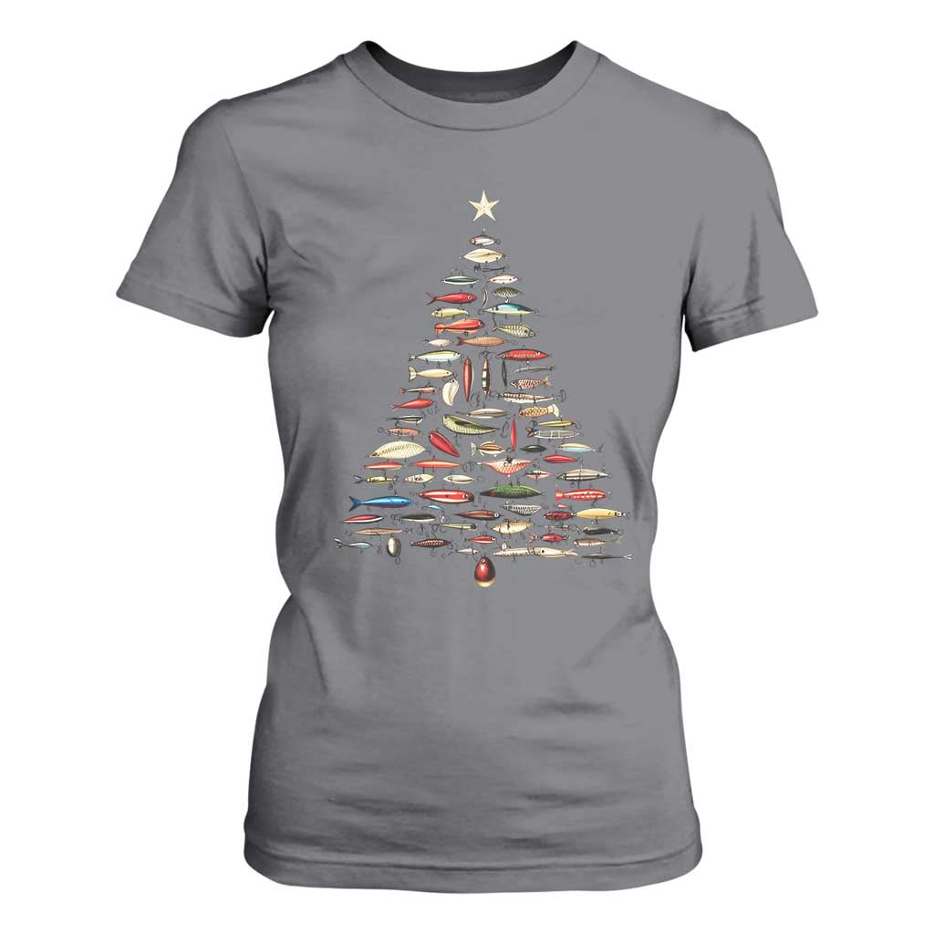 Fishing Lure Christmas Tree T Shirt For Women Retro Fisherman Xmas Fish Fly TS10 Charcoal Print Your Wear