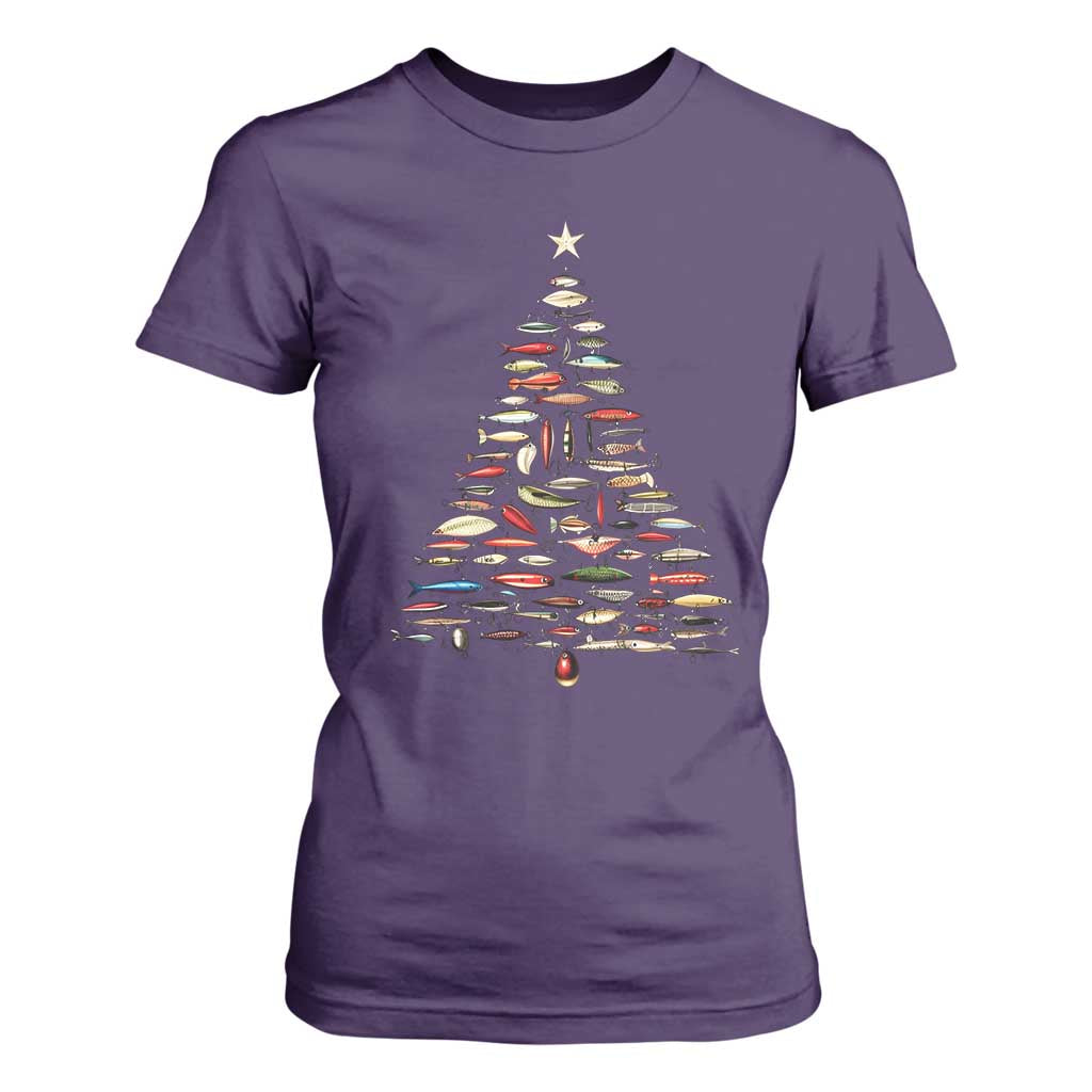 Fishing Lure Christmas Tree T Shirt For Women Retro Fisherman Xmas Fish Fly TS10 Purple Print Your Wear