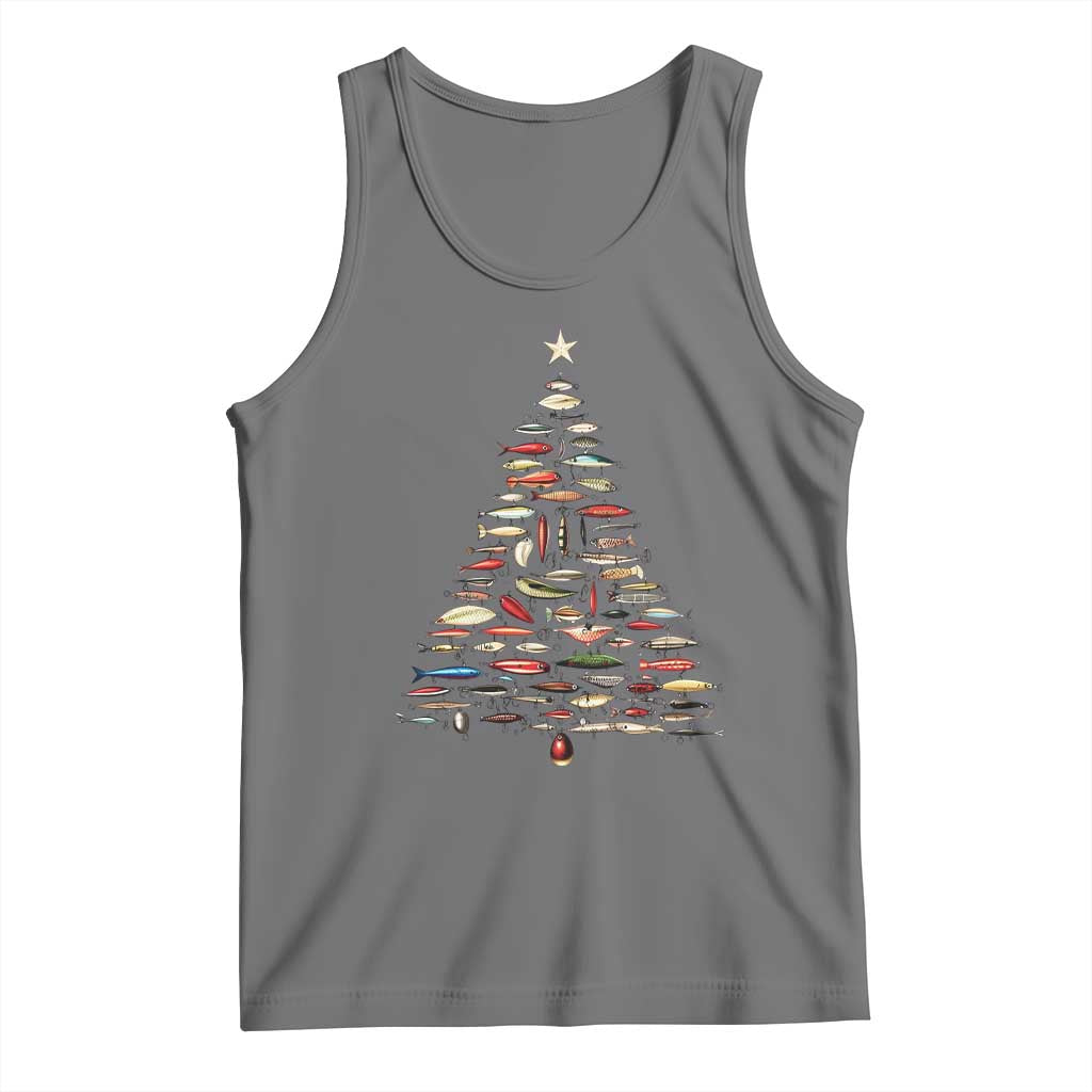 Fishing Lure Christmas Tree Tank Top Retro Fisherman Xmas Fish Fly TS10 Black Heather Print Your Wear