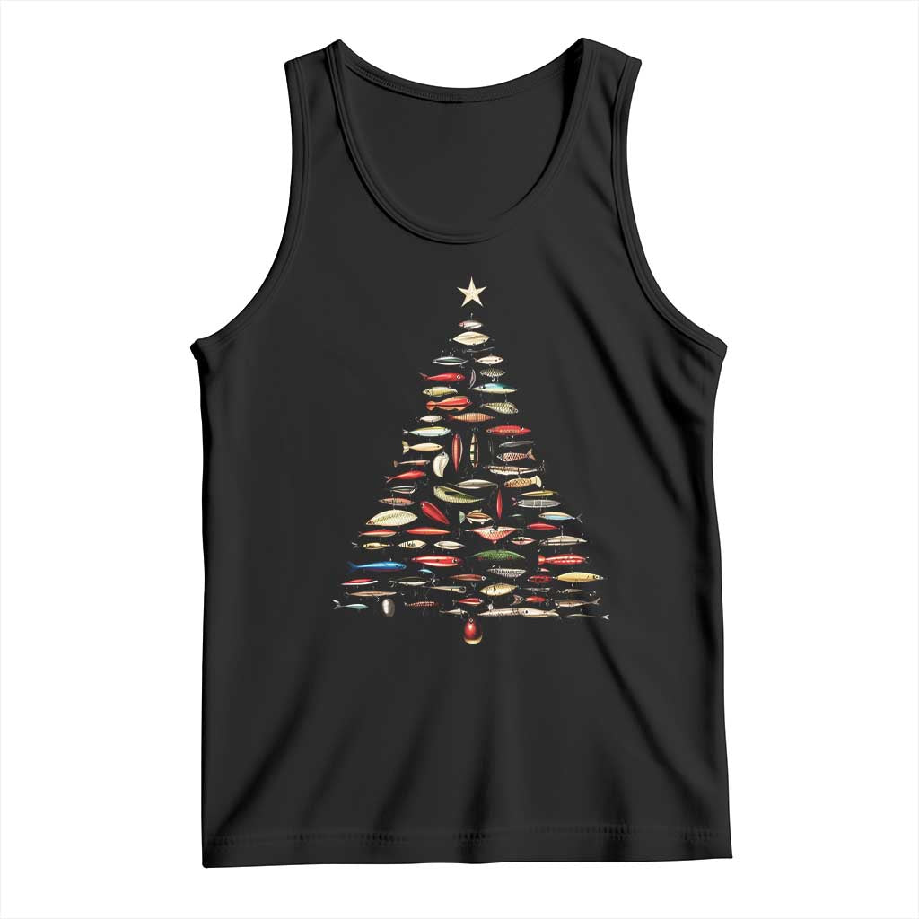 Fishing Lure Christmas Tree Tank Top Retro Fisherman Xmas Fish Fly TS10 Black Print Your Wear