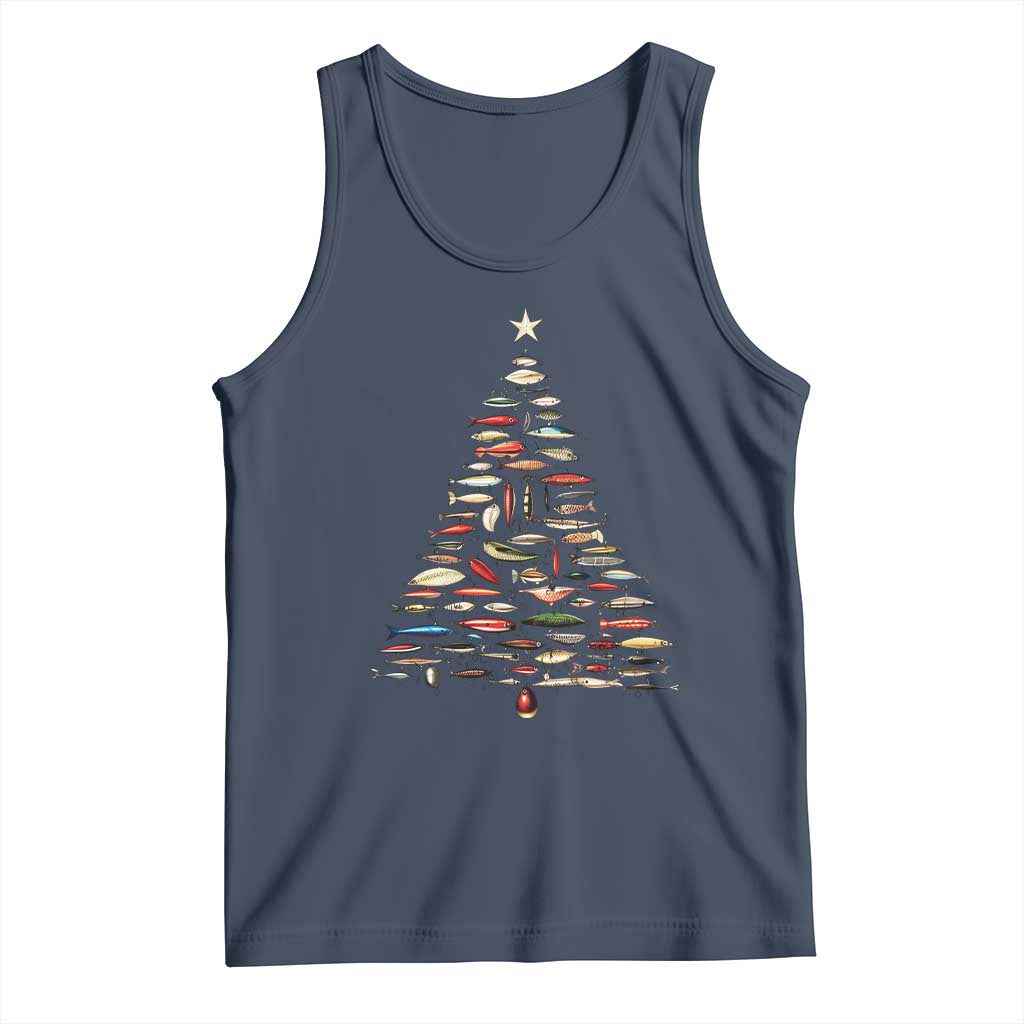 Fishing Lure Christmas Tree Tank Top Retro Fisherman Xmas Fish Fly TS10 Navy Print Your Wear