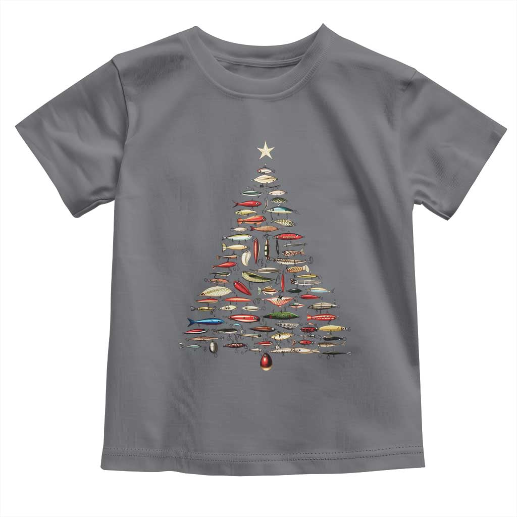Fishing Lure Christmas Tree Toddler T Shirt Retro Fisherman Xmas Fish Fly TS10 Charcoal Print Your Wear