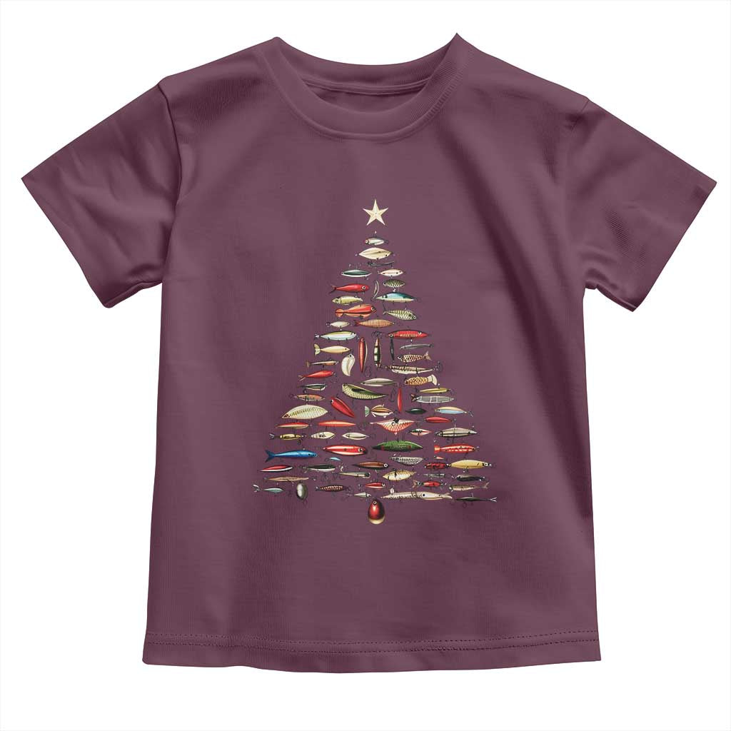 Fishing Lure Christmas Tree Toddler T Shirt Retro Fisherman Xmas Fish Fly TS10 Maroon Print Your Wear