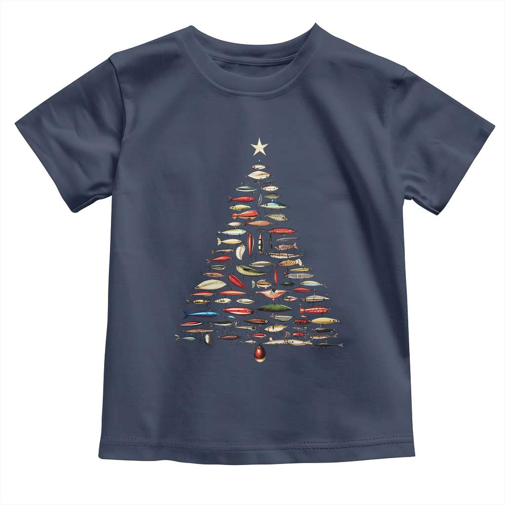 Fishing Lure Christmas Tree Toddler T Shirt Retro Fisherman Xmas Fish Fly TS10 Navy Print Your Wear