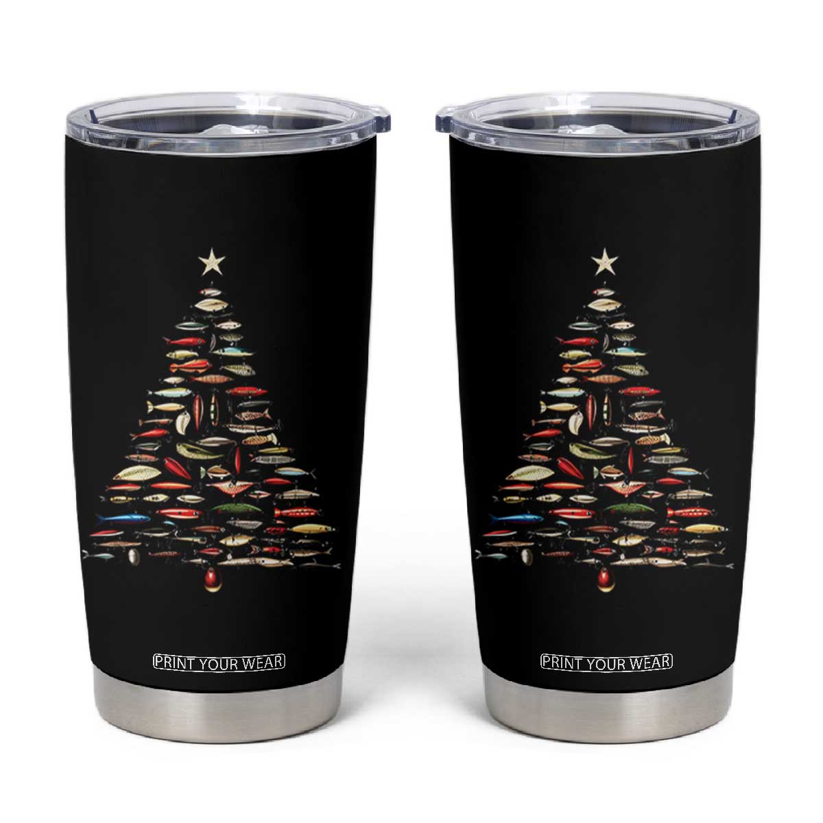 Fishing Lure Christmas Tree Tumbler Cup Retro Fisherman Xmas Fish Fly TS10 Black Print Your Wear