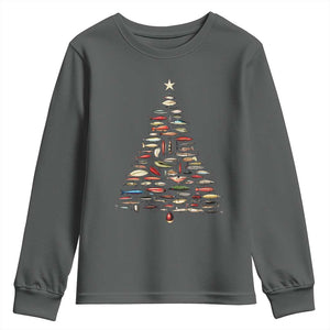 Fishing Lure Christmas Tree Youth Sweatshirt Retro Fisherman Xmas Fish Fly TS10 Dark Heather Print Your Wear