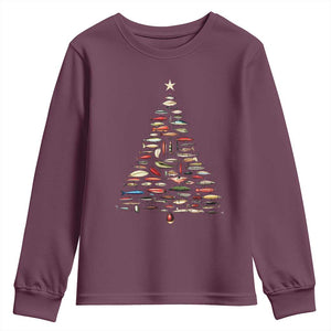 Fishing Lure Christmas Tree Youth Sweatshirt Retro Fisherman Xmas Fish Fly TS10 Maroon Print Your Wear
