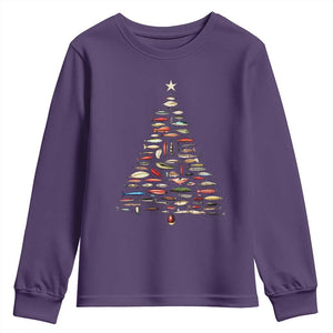Fishing Lure Christmas Tree Youth Sweatshirt Retro Fisherman Xmas Fish Fly TS10 Purple Print Your Wear
