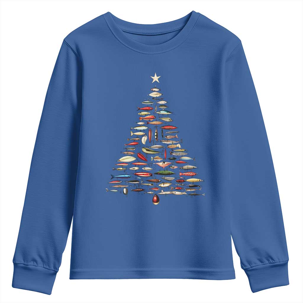 Fishing Lure Christmas Tree Youth Sweatshirt Retro Fisherman Xmas Fish Fly TS10 Royal Blue Print Your Wear