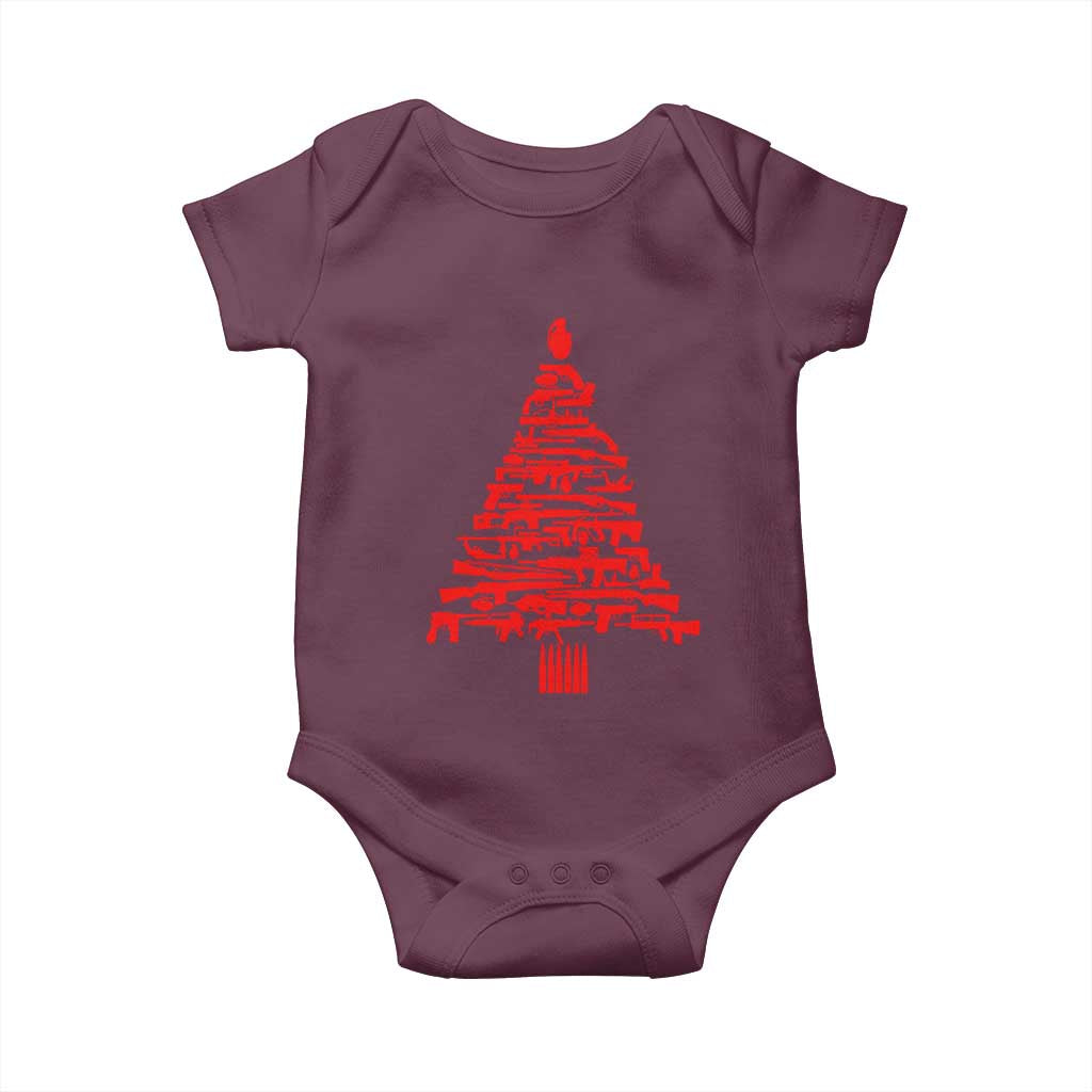 Funny Guns Christmas Baby Onesie 2nd Amendment Xmas Tree Gun Lovers TS10 Maroon Print Your Wear
