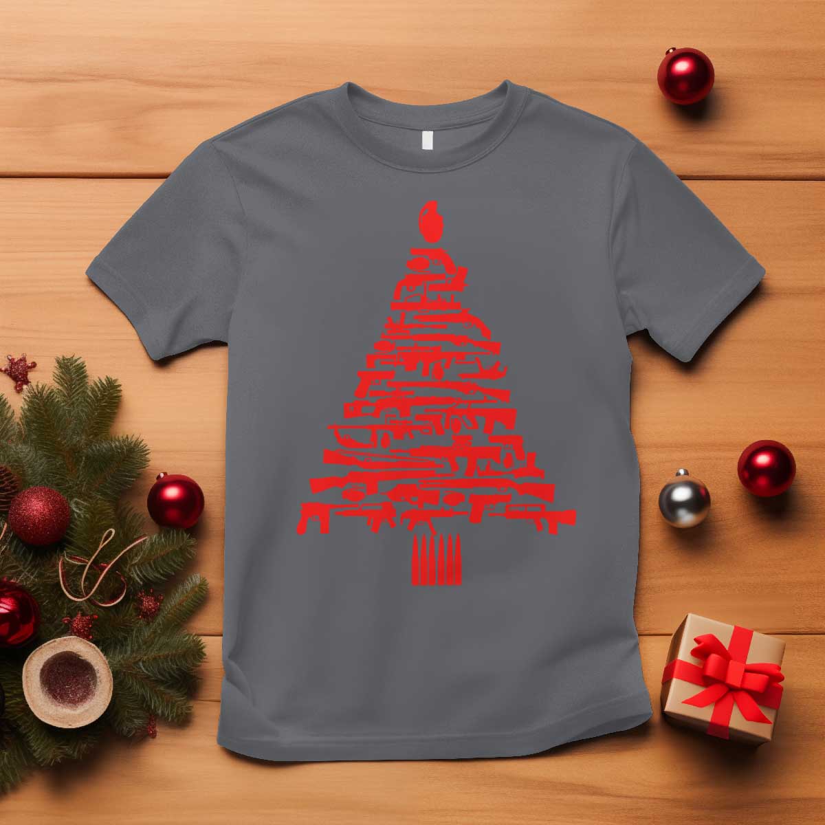 Funny Guns Christmas T Shirt 2nd Amendment Xmas Tree Gun Lovers TS10 Charcoal Print Your Wear